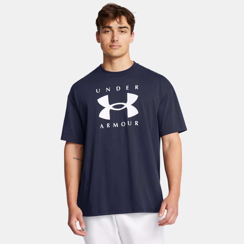 Under Armour Heavyweight Oversized Branded Short Sleeve Midnight Navy White