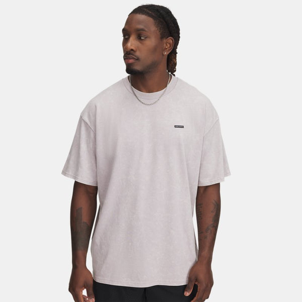 Under Armour Heavyweight Oversized Logo Wash Short Sleeve Gray Dawn White