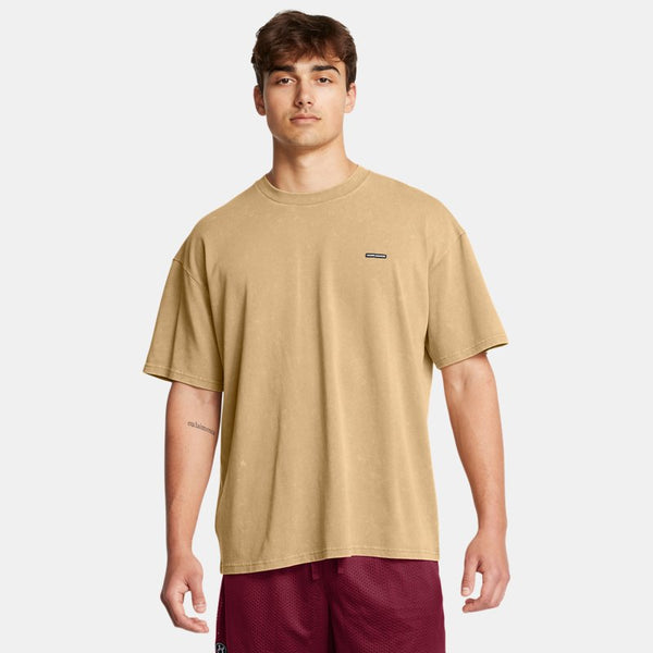 Under Armour Heavyweight Oversized Logo Wash Short Sleeve Camel White