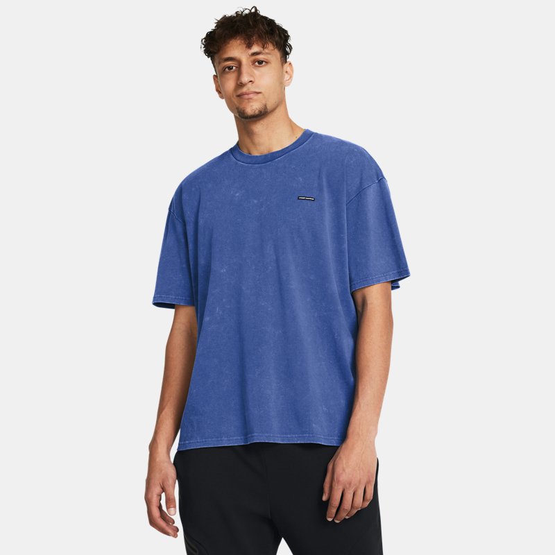 Under Armour Heavyweight Oversized Logo Wash Short Sleeve Tech Blue White