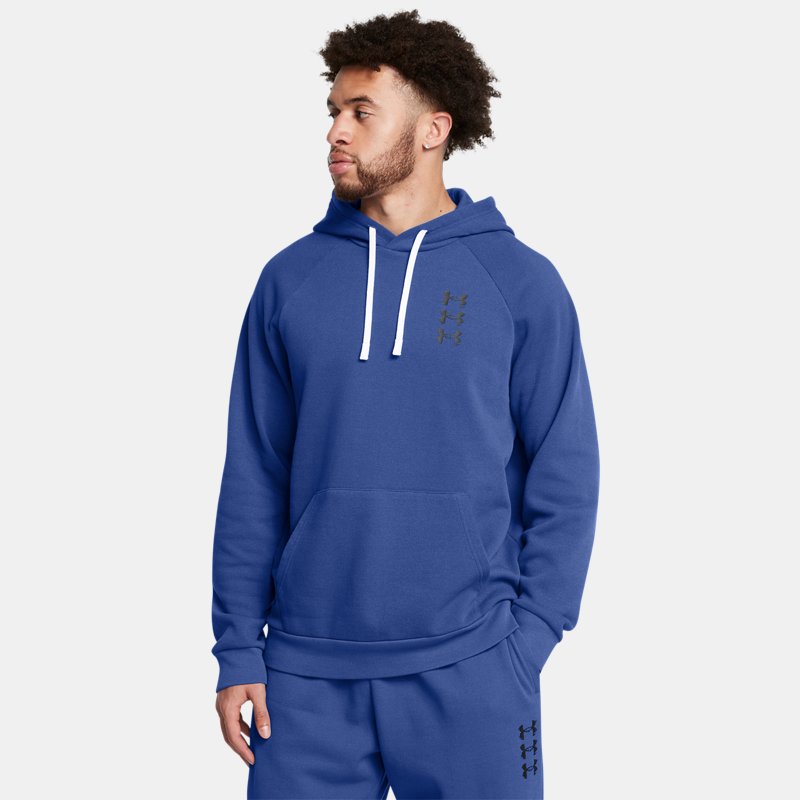 Under Armour Rival Fleece Textured Sliced 'N Diced Hoodie Tech Blue Black