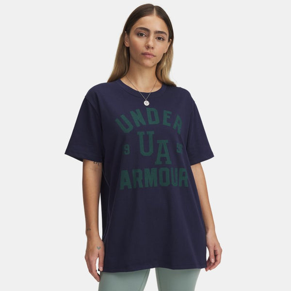 Under Armour Heavyweight Oversized Collegiate Short Sleeve Midnight Navy Team Kelly Green White