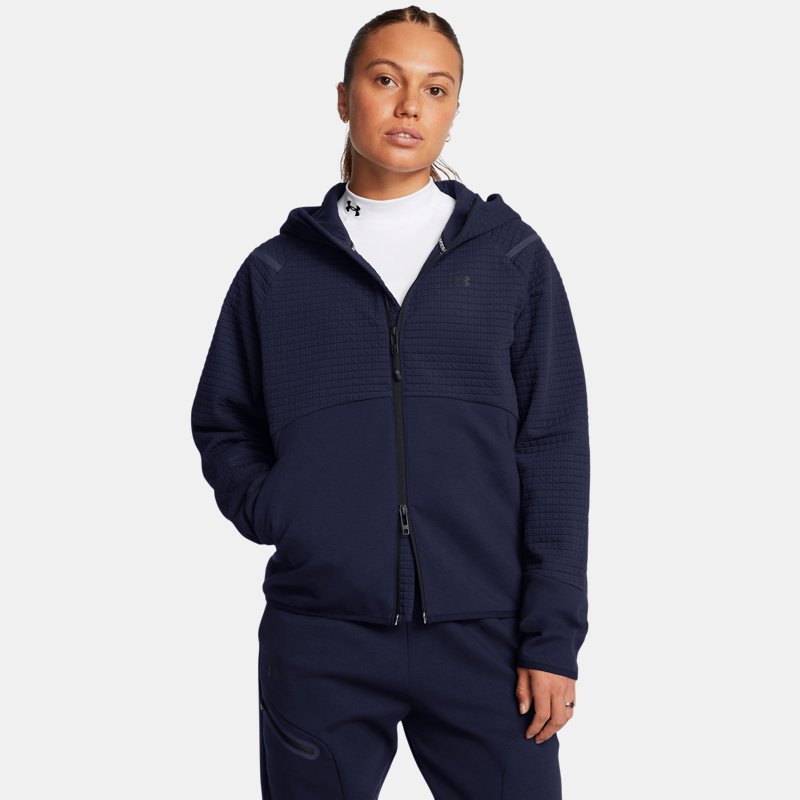 Under Armour Unstoppable Fleece Grid Full Zip Midnight Navy Black