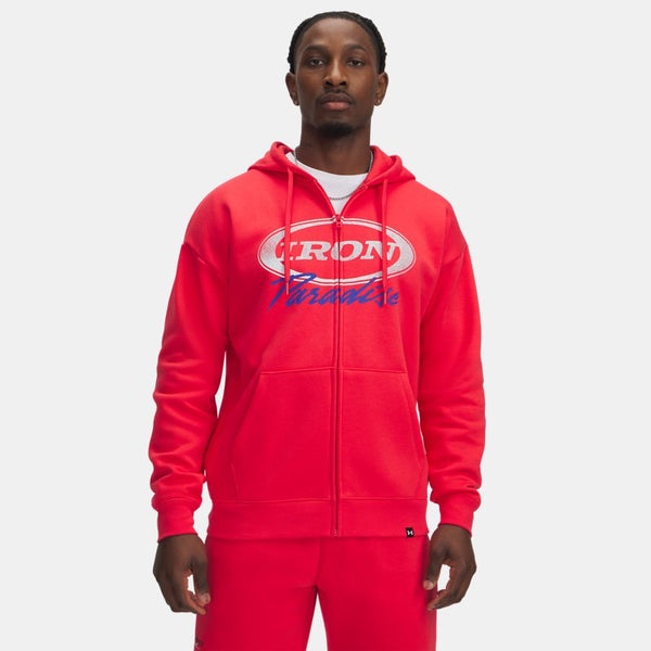 Under Armour Project Rock Icon Fleece Full Zip Lava Red White