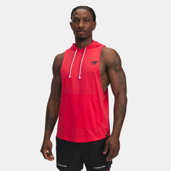 Under Armour Project Rock Sleeveless Hoodie Lava Red White