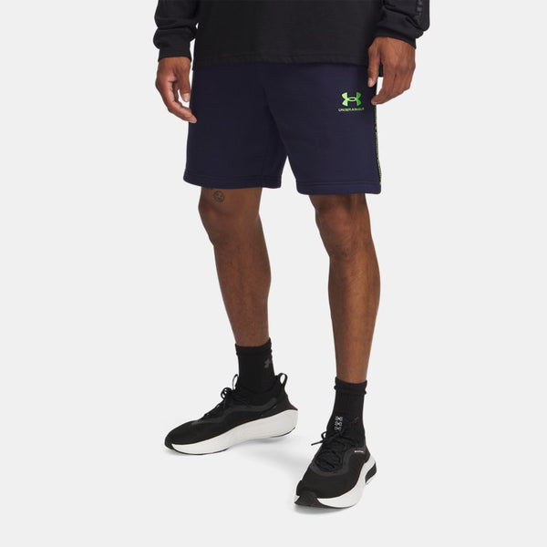 Under Armour Icon Fleece Taping Shorts Midnight Navy Cyber Green