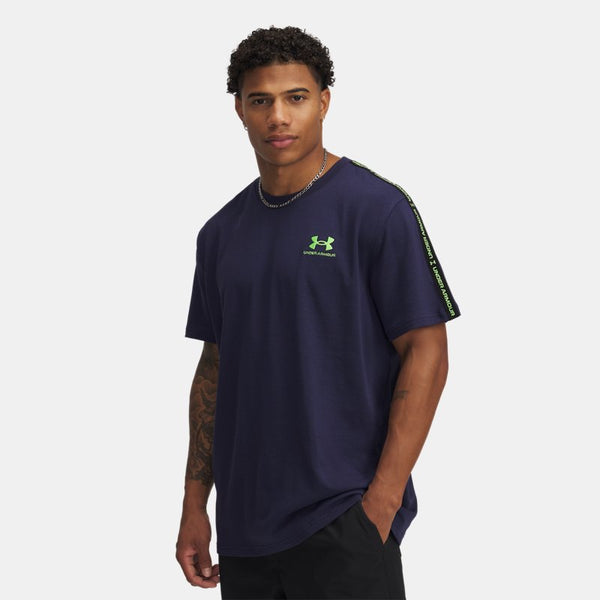 Under Armour Icon Heavyweight Taping T-Shirt Midnight Navy Cyber Green