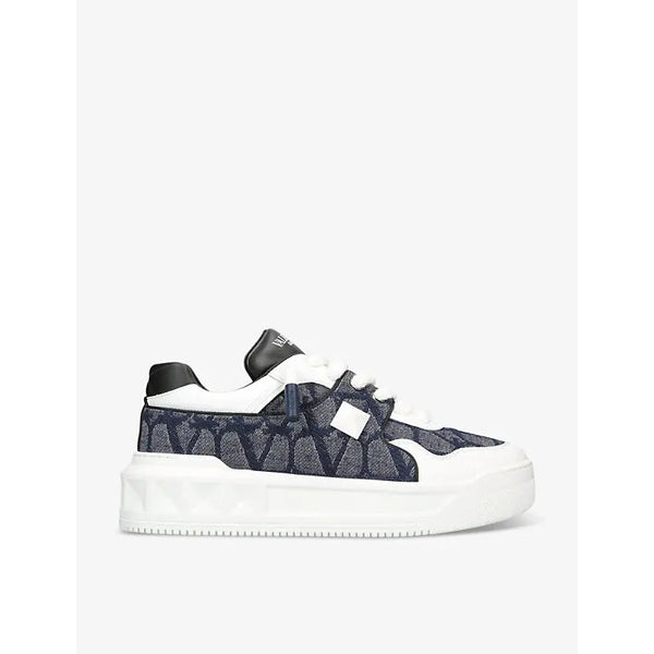 Valentino Garavani One Stud branded leather and canvas low-top trainers