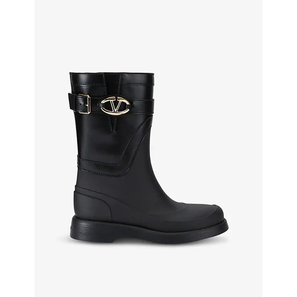 Valentino Garavani The Bold Edition VLogo leather and viscose wellington boots | Valentino Garavani