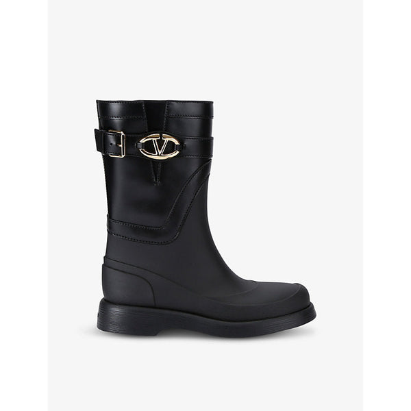 Womens Valentino Garavani The Bold Edition VLogo leather and viscose wellington boots