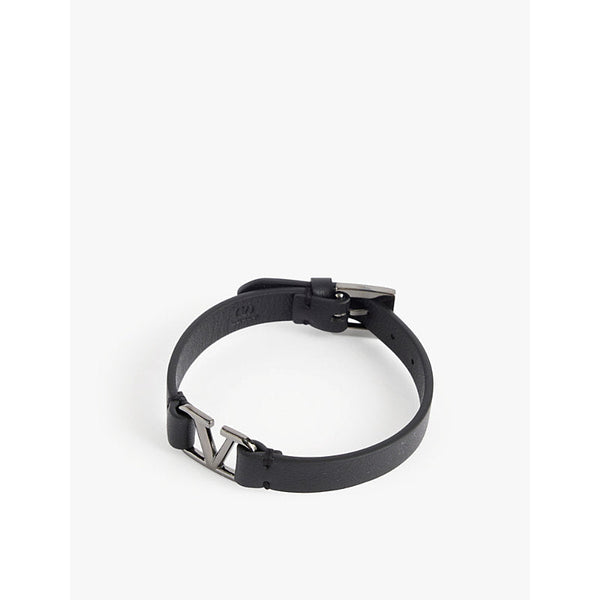  Valentino Garavani V-logo logo-charm leather bracelet