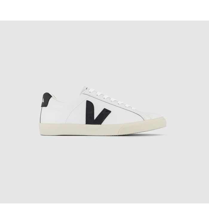 Veja Esplar Ladies White And Black Leather Logo Print Trainers