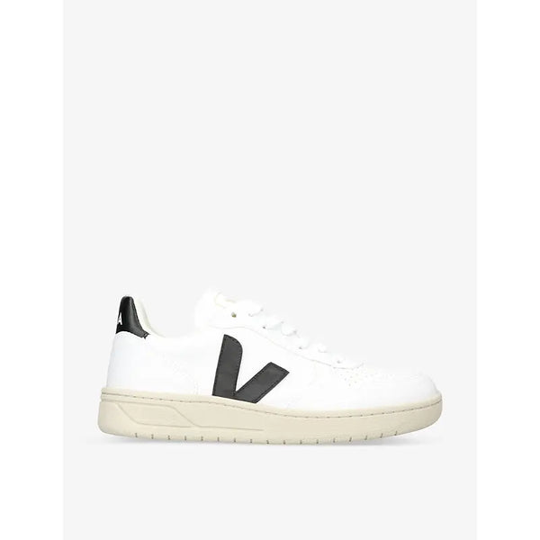 Veja V 10 logo-embroidered low-top leather trainers