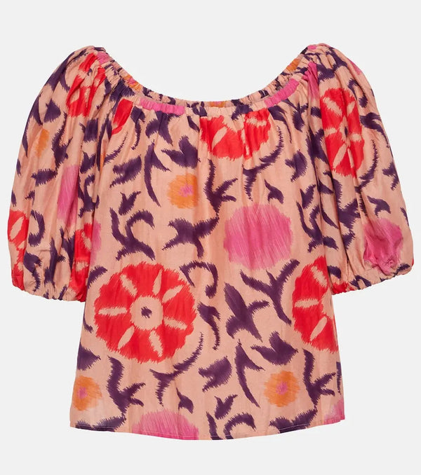 Velvet Edlin printed cotton and silk top | LYBSTORE