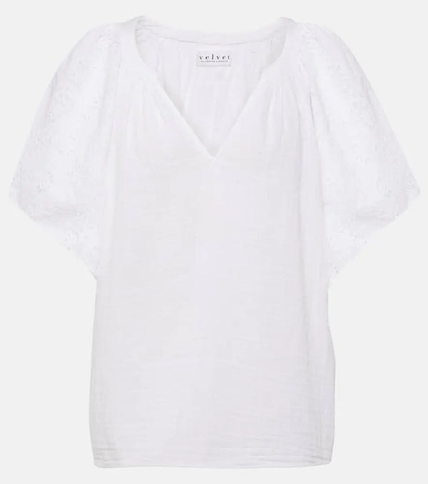 Velvet Tish embroidered cotton top | LYBSTORE