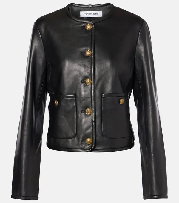 Veronica Beard Andrea cropped leather jacket | LYBSTORE