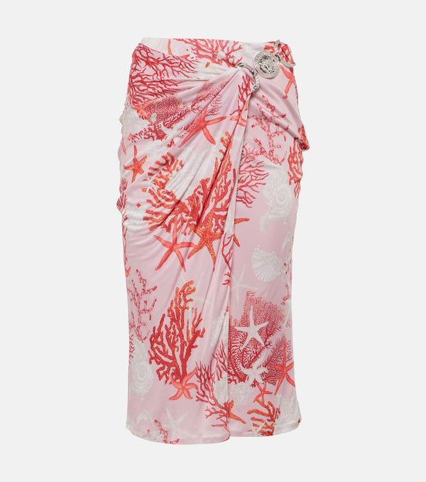 Versace Barocco Sea gathered jersey midi skirt | LYBSTORE