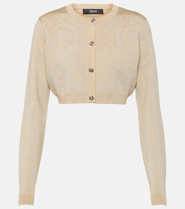 Versace Barocco cropped lamé cardigan | LYBSTORE