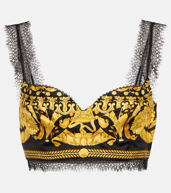 Versace Barocco silk lace-trimmed crop top