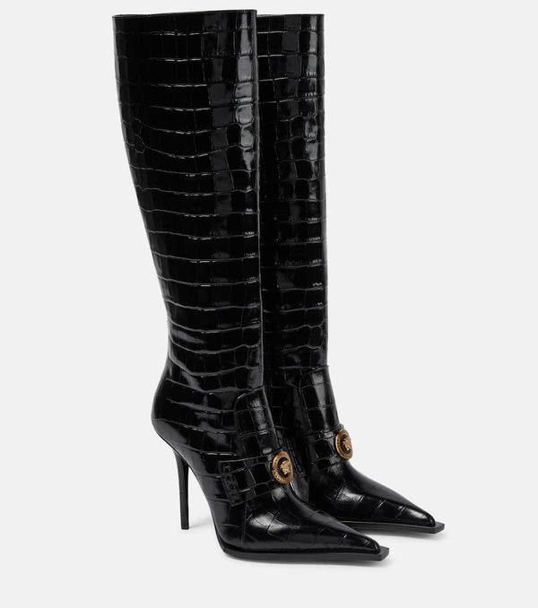 Versace Croc-effect patent leather knee-high boots