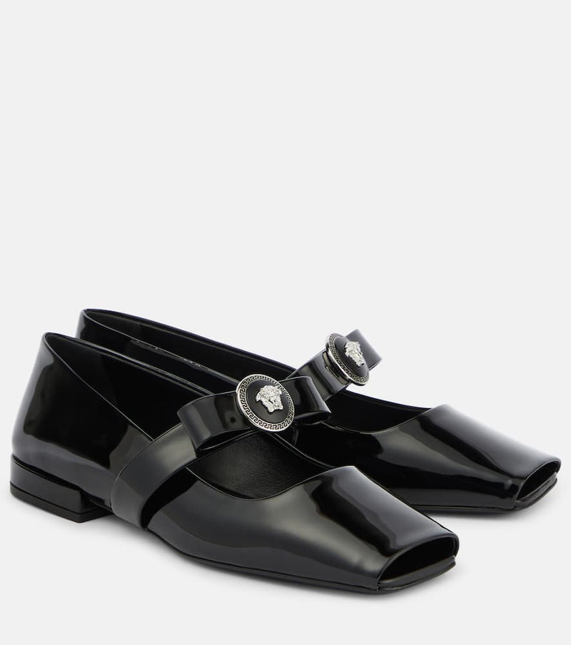 Versace Gianni Ribbon patent leather ballet flats