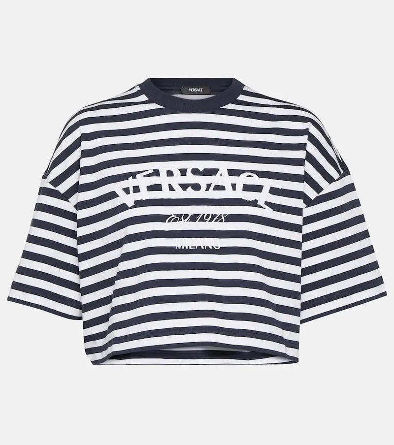 Versace L'Ancora striped cotton crop top | LYBSTORE