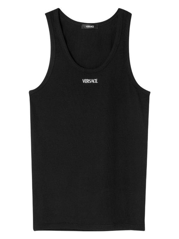 Versace Logo Ribbed Cotton Tank Top