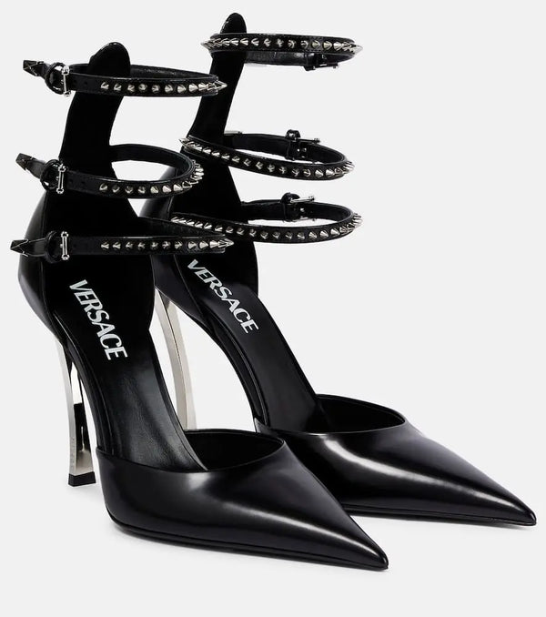 Versace Pin-Point embellished leather pumps