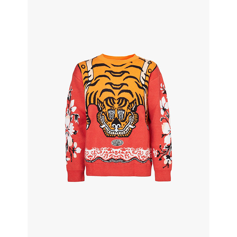 Mens Veryrare Tiger graphic-pattern knitted jumper