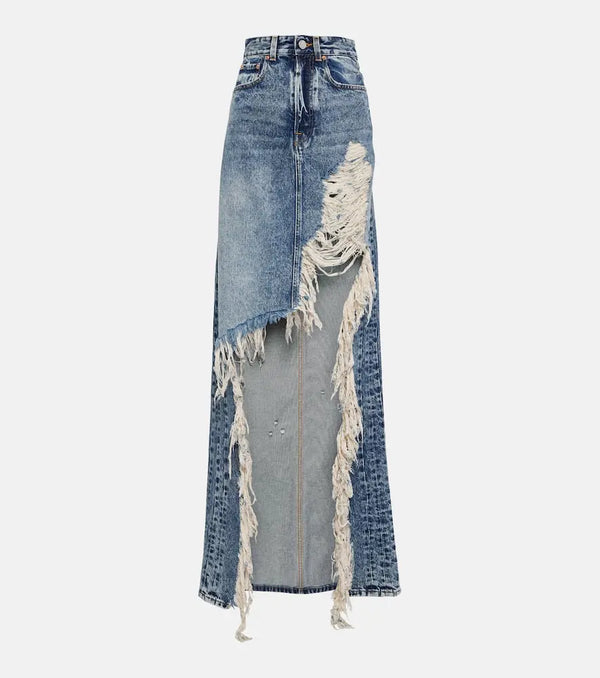 Vetements Distressed denim maxi skirt | LYBSTORE