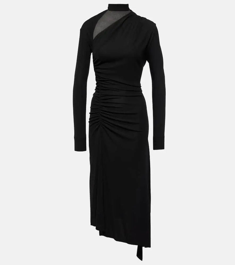 Victoria Beckham Asymmetric ruched midi dress | LYBSTORE