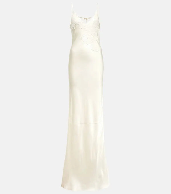 Victoria Beckham Bridal lace-trimmed satin maxi dress | LYBSTORE