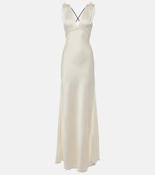 Victoria Beckham Gathered open-back crêpe satin gown | LYBSTORE