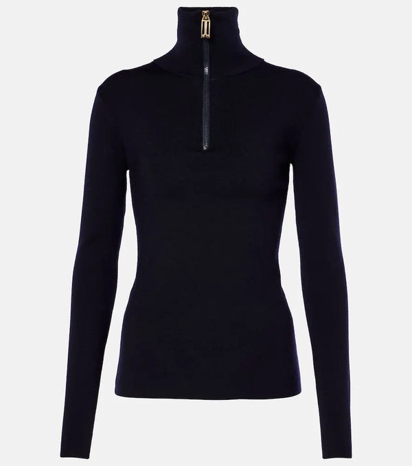 Victoria Beckham Half-zip wool-blend top | LYBSTORE