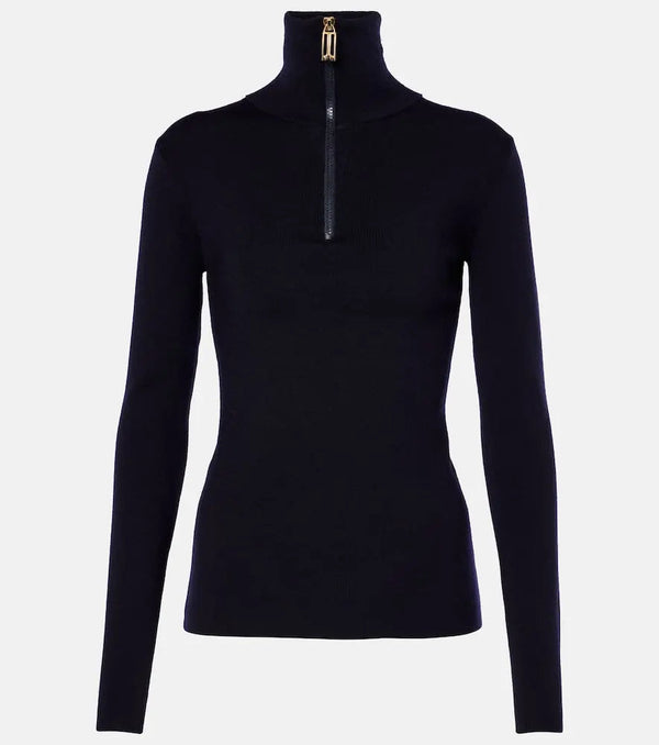 Victoria Beckham Half-zip wool-blend top | LYBSTORE