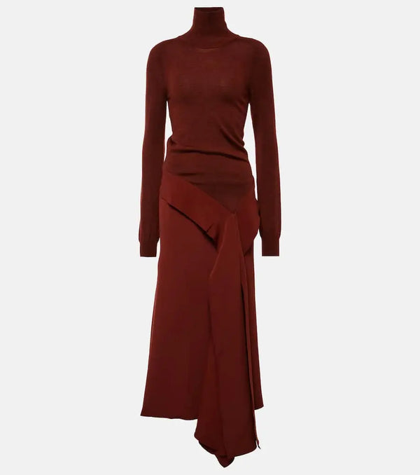 Victoria Beckham Turtleneck wool and crêpe midi dress | LYBSTORE