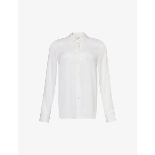  Vince Curved-hem slim-fit silk-blend shirt