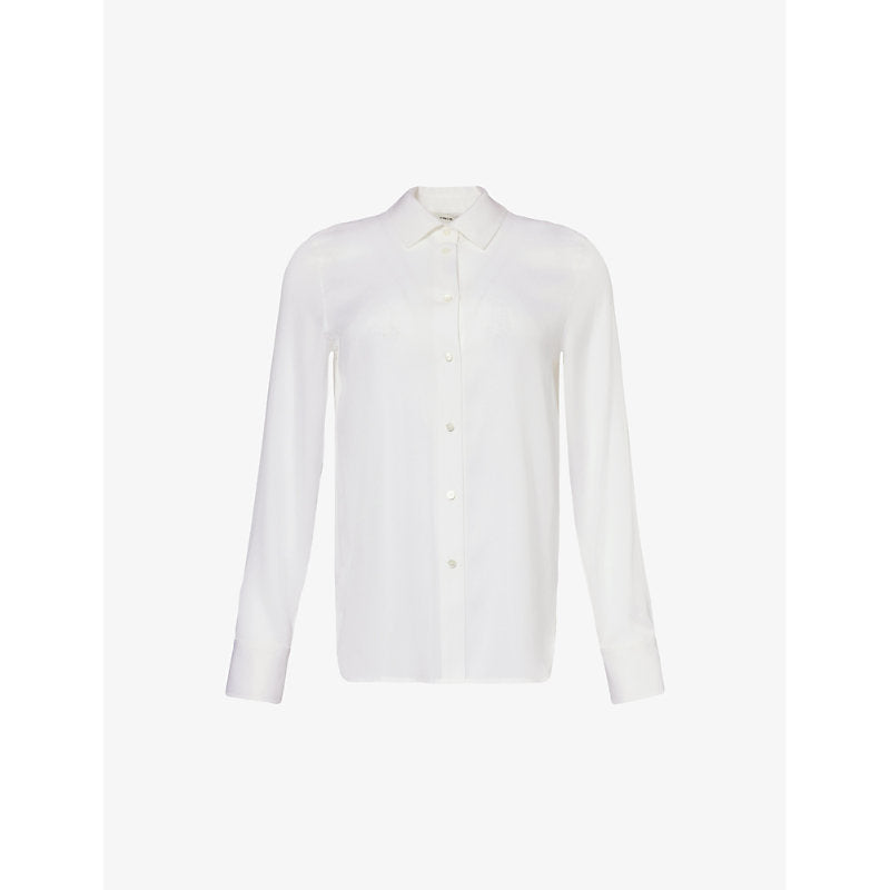  Vince Curved-hem slim-fit silk-blend shirt