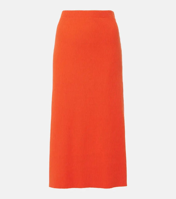 Vince Ribbed-knit cotton-blend midi skirt