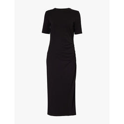 Vince Side-drape short-sleeve stretch-cotton midi dress