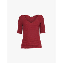 Vince Smocked V-neck stretch-woven blend top