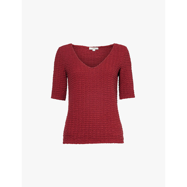 Vince Smocked V-neck stretch-woven blend top | LYBSTORE