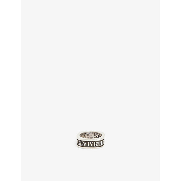 Vivienne Westwood Brand-text oxidised 925 sterling silver ring