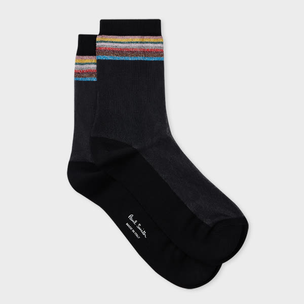 Paul Smith Women's Black Sheer 'Signature Stripe' Socks