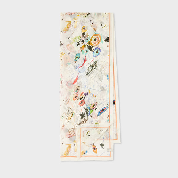 Paul Smith Women's White 'Sketchbook Botanical' Scarf