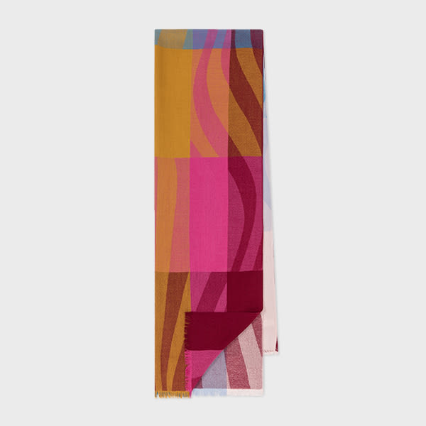 Paul Smith Women's Colourblock 'Swirl' Stripe Logo Scarf Multicolour