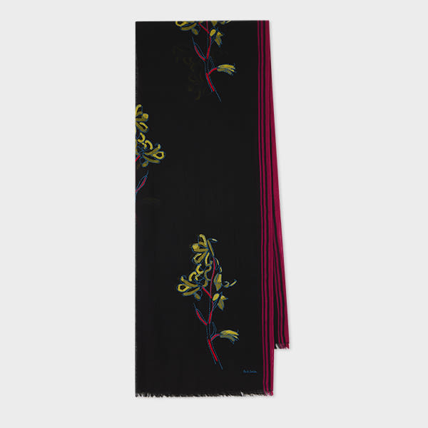 Paul Smith Women's Black 'Ruth Floral' Embroidered Scarf