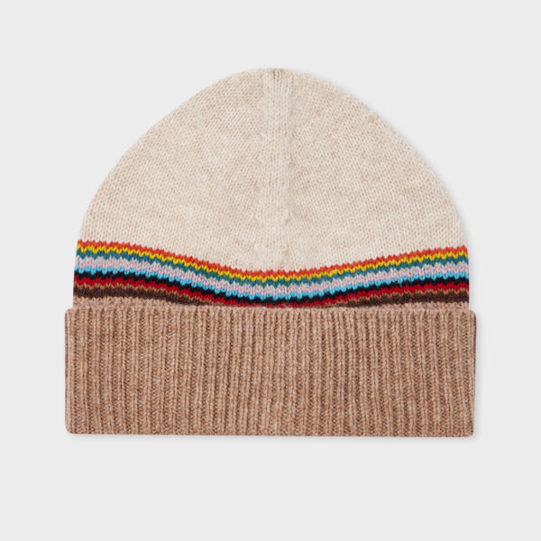 Paul Smith Women's Oatmeal 'Signature Stripe' Block Beanie Brown