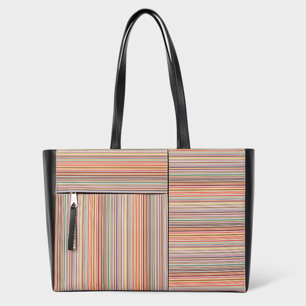 Paul Smith Women's Panelled 'Signature Stripe' Leather Tote Bag Multicolour