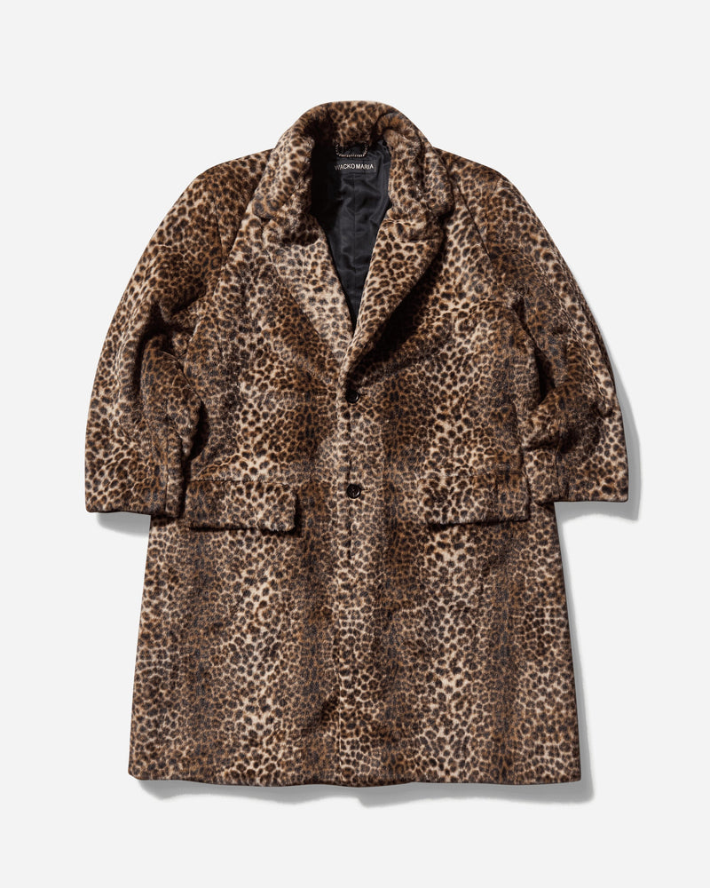 WACKO MARIA Men s Leopard Faux Fur Chesterfield Coat Beige